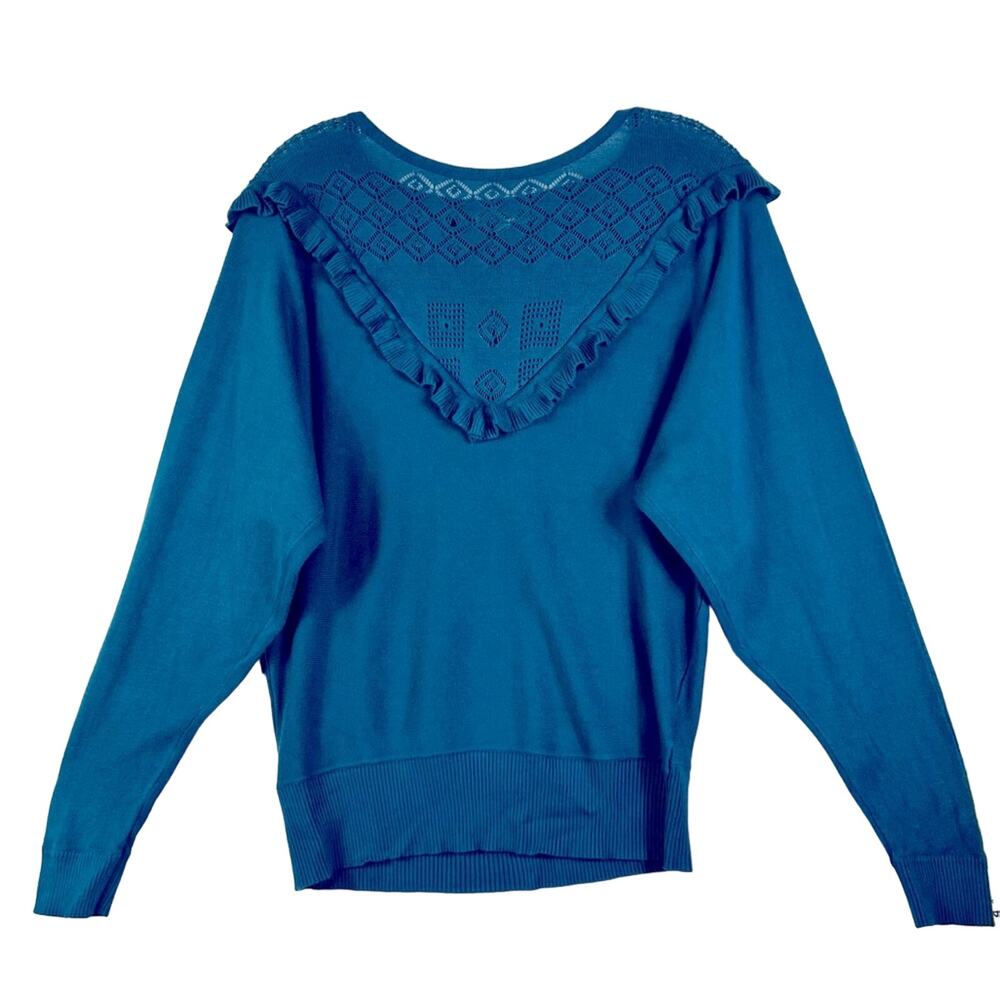 Joseph A Sweater Womens Medium Teal Ruffle Knit